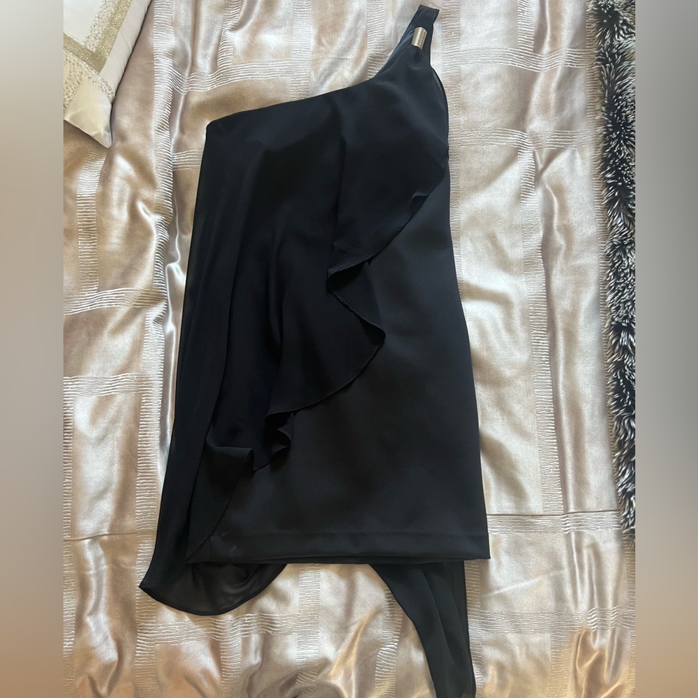 Bebe black NWT asymmetrical overlay dress size small